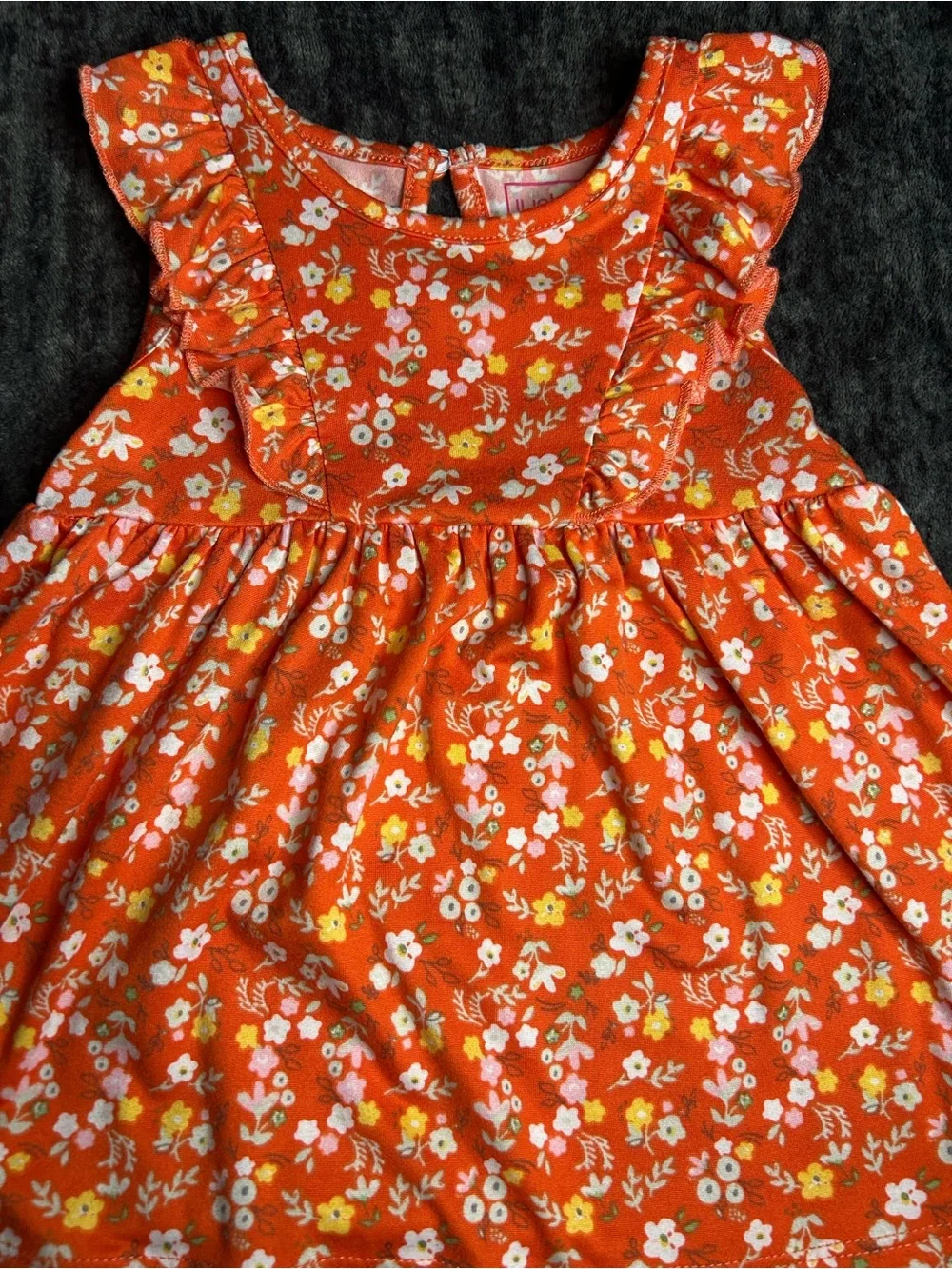 Toddler Orange Floral Ruffle Sleeve Dress